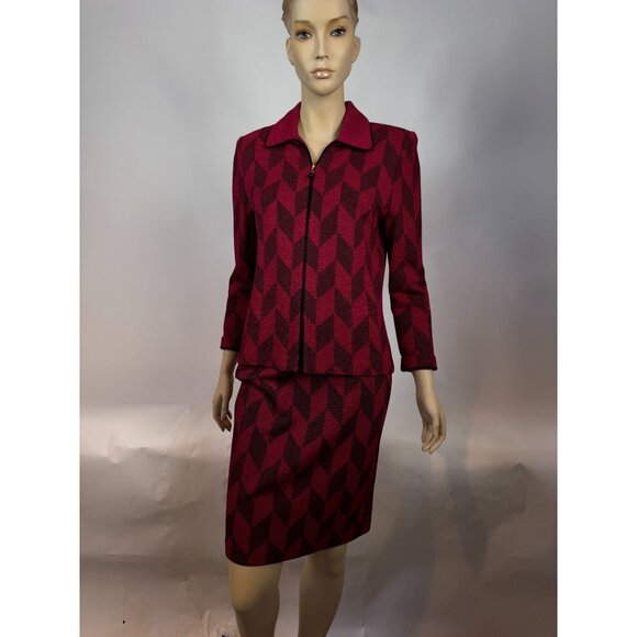 St. John Collection By Marie Gray K716335 Chevron Knit Zip-Up Jacket  Size 2 Pin - Picture 13 of 16